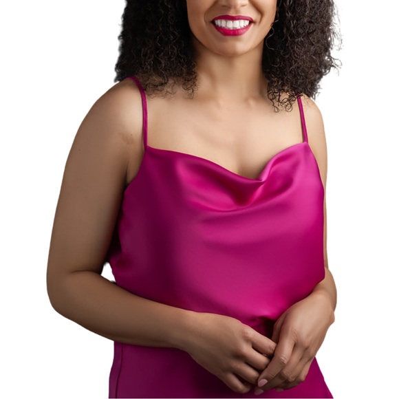 Banana Republic Satin Fuchsia Drape Neck Camisole w/ Adjustable Straps and Skirt - Picture 3 of 3